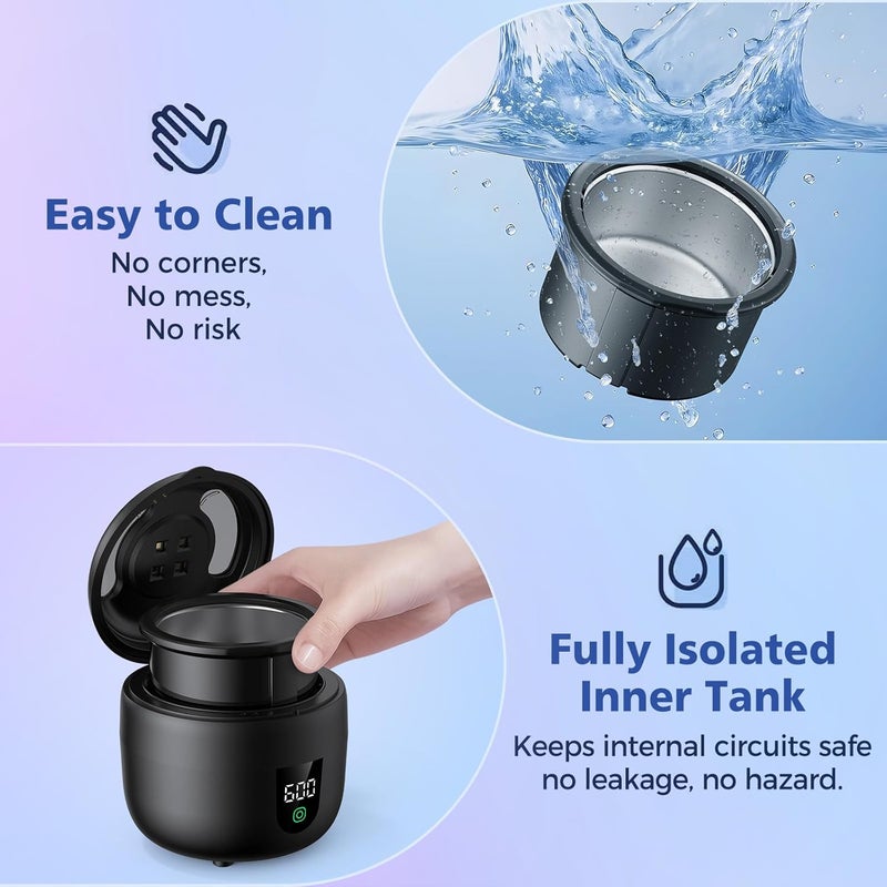 Eonini Waterproof Ultrasonic Retainer Cleaner Machine with 180ml Removable Water Tank – 45kHz Ultrasonic Cleaner for Mouth Guards, Jewelry, and Retainer Cleaner– Digital Timer, Smart Pause (black) - Image 2